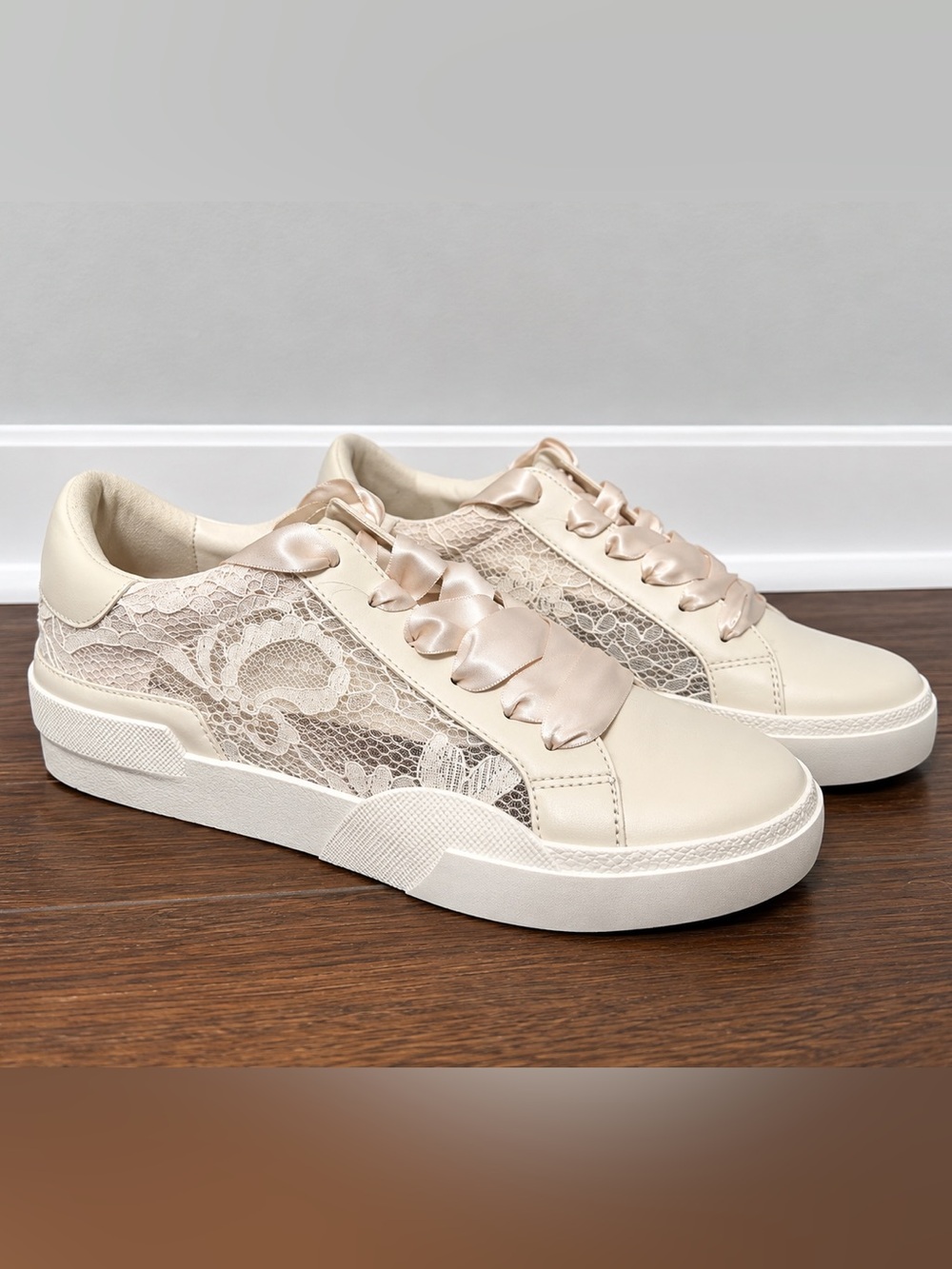 Dolce Vita Lace-Panel Satin Ribbon Sneakers - Cream